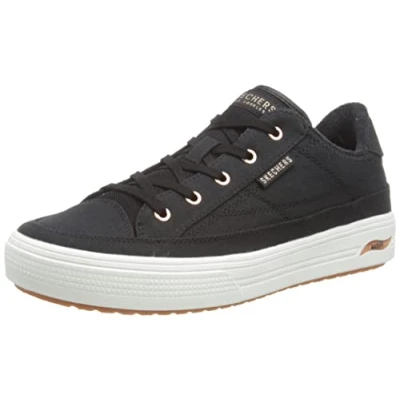 Afbeelding van Skechers Arch Fit Arcade Sneaker voor dames, Zwart Canvas Rose Gouden Trim, 39.5 EU