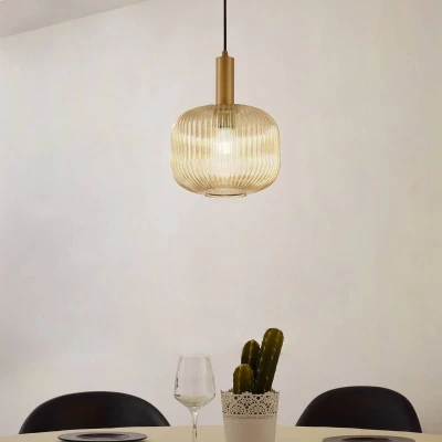 Afbeelding van Lindby Doroteo hanglamp, 25 cm, 1 lamp, amber, glas