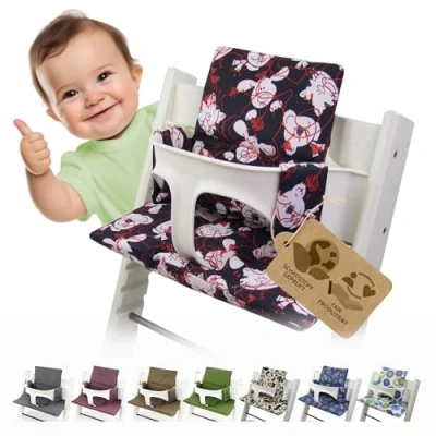 Afbeelding van BambiniWelt Zitkussenset voor Stokke Tripp Trapp Hoge stoel *15 KLEUREN * Vervangend kussen 2 delig (Marine Red Teddys) XX