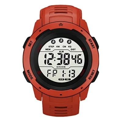 Afbeelding van JTLB Digitaal sporthorloge voor heren, militair elektronisch waterdicht polshorloge met stopwatch alarm, led achtergrondverlichting (geel), riem