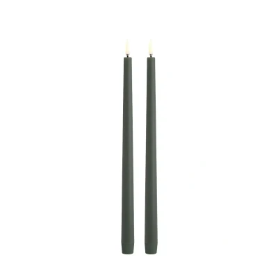 Afbeelding van Uyuni LED Tafelkaars Slim line, Olive green Smooth, Set van 2, 2,3x32cm
