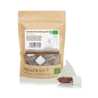 Afbeelding van FRISAFRAN rooibos infusie piramides met Sinaasappel Bio 30 Eenheden 60g Ontspannen Spijsvertering Natuurlijke Unieke smaak Hydraterend Voedzaam