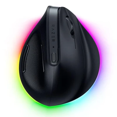 Afbeelding van Razer Pro Click V2 Vertical Verticale ergonomische draadloze muis voor rechtshandige gebruikers AI begeleiding 30K optische sensor (batterijlevensduur tot 6 maanden, Chroma RGB, 9 Knoppen) Zwart