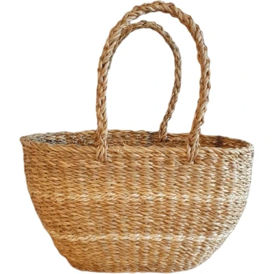 Afbeelding van Strandtas Shopper Zeegras Wit Naturel Ibizastyle Boodschappentas