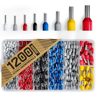 Afbeelding van BAURIX® Adereindhuls assortiment Krimptang adereindhulzen gesorteerd volgens DIN [0,5 10 mm²] Professionele Set van geïsoleerde (1200 stuks)