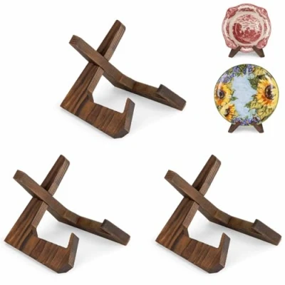 Afbeelding van ANBOXIT Schaalstandaard voor Presentatie, 3 pack 4,5 Inch Bordhouder, Houten Ezelschilderijhouder, Standaard Grote Diepe Schotels en Borden, 15,2 x 13,6 11,6cm (Voor Schalen tot 8,9 cm Diepte)