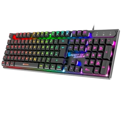 Afbeelding van SPIRIT OF GAMER x PRO K1, bedraad semi mechanisch gamingtoetsenbord voor pc, QWERTZ lay out Duits, 26 anti ghosting toetsen, 3 RGB achtergrondverlichtingsmodi, slim USB gaming toetsenbord
