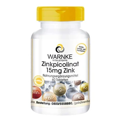 Afbeelding van Zinktabletten 15mg zink per tablet hoge dosering &amp; veganistisch zinkpicolinaat 60 tabletten Warnke Vitalstoffe Duitse apothekerskwalitei