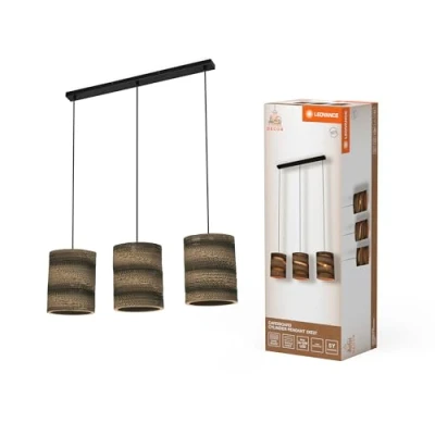 Afbeelding van LEDVANCE Hanglamp 3 vlammig Decor Kartonnen cilinder bruin van wereldkaart, E27, 830 mm lengte, lampenkap gerecycled materiaal, duurzaam door verwisselbare lampen, eenvoudige montage