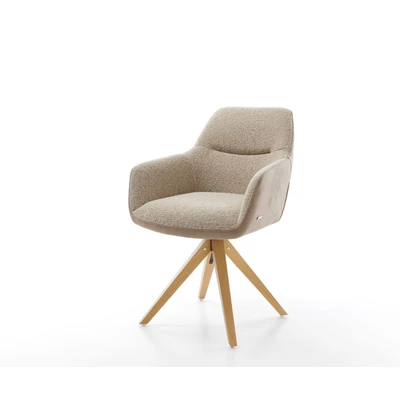 Afbeelding van DELIFE Draaistoel Pejo Flex materiaalmix mud houten frame hoekig wit 180 draaibaar pocketveer kern