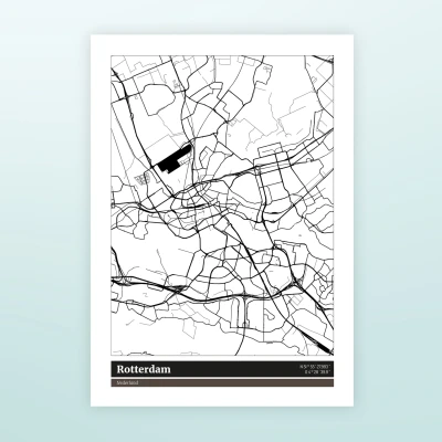 Afbeelding van Poster Plattegrond Rotterdam Zwart Wit (A4 Formaat) van Nutcrackers