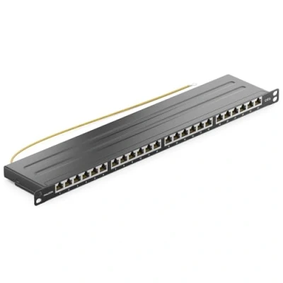 Afbeelding van deleyCON CAT 6 0,5U Patchpanel Mini Distributiepaneel 24 Poorts Desktop 19 Inch Rackmount Servermontage RJ45 Afgeschermd TIA568A TIA568B RAL 9005 Zwart
