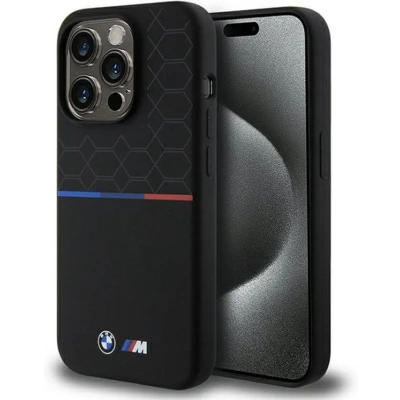 Afbeelding van BMW M Silicone Tricolor Pattern Back Case (MagSafe Compatible) Geschikt voor Apple iPhone 15 Pro Max (6.7&quot;) Zwart
