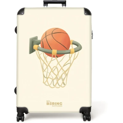 Afbeelding van NoBoringSuitcases.com® Koffer groot Reiskoffer lichtgewicht Basketbal in neutrale kleuren Rolkoffer met 4 wielen Grote trolley XL 98 liter bagage