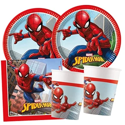 Afbeelding van Procos Partyset S Spider Man Crime Fighter, 52 delige set, 16 borden, bekers, 20 servetten, wegwerpservies, feestservies, tafeldecoratie