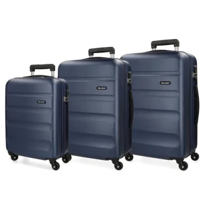 Afbeelding van Roll Road Flex hardcase koffer van ABS, een materiaal, zijdelingse combinatiesluiting, 4 dubbele wielen, handbagage, praktische binnenruimte met één vak, Donkerblauw, 75 cm, Set 3 koffers