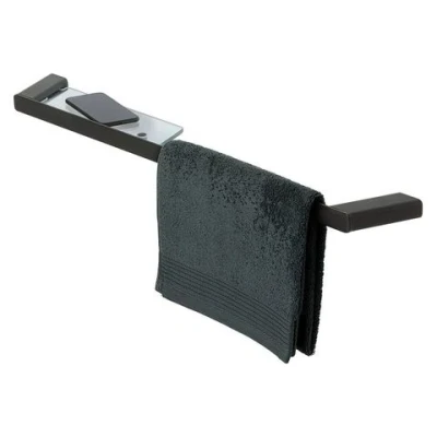 Afbeelding van Geesa shift handdoekrek zwart met planchet van transparant glas 919954 06 850