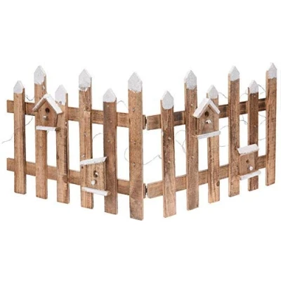 Afbeelding van Decoratieve houten omheining met 30 leds in natuur 100x40 cm mini tuinhek winter poort verlicht