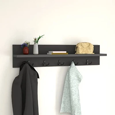 Afbeelding van [en.casa] Wandkapstok Hammarö met plank 80x13x18 cm antraciet