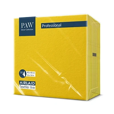 Afbeelding van PAW Serviettes Airlaid (40 x 40 cm) I 50 pièces Unicolore Semblable à du tissu Élégante décoration de table HoReCa Pour les occasions comme mariages, fêtes Color: Yellow