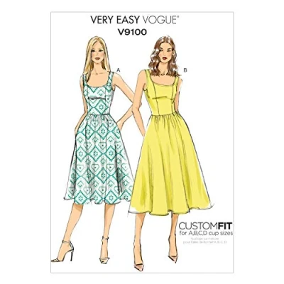 Afbeelding van Vogue Patterns 9100, Misses Jurk, Broadcloth multi/color, maat A5 (6 8 10 12 14)