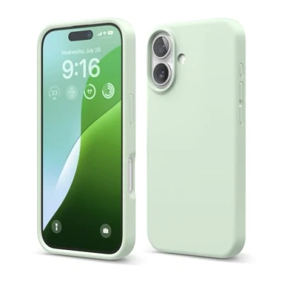 Afbeelding van elago Compatibel met iPhone 16 Hoesje, Premium Liquid Silicone Volledige Beschermende Cover, Schokbestendig, Slank Telefoonhoesje, Krasbestendige Zachte Microvezel Voering (zachtgroen)