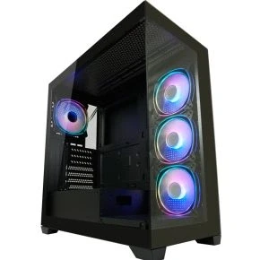 Afbeelding van LC Power Gaming 715W Seamless Pale X zwart midi Tower ATX behuizing, met 4 120 mm ARGB behuizingsventilatoren, I/O paneel, RGB moederbord software, voor en zijruit van gehard glas, kleurkeuze,