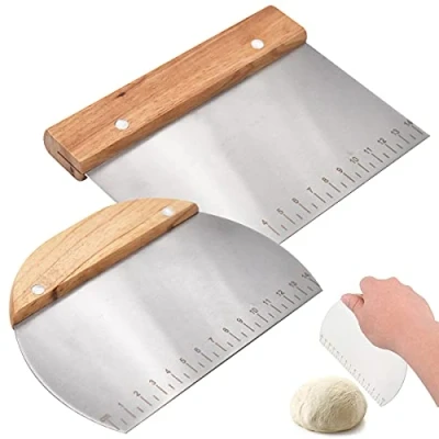 Afbeelding van Rvs Deegschraper, DBAILY 2 stks Deegschraper met Houten Handvat Multifunctionele Gebak Deegsnijder Food Grade Griddle Schraper Chopper voor Brood Cake Maken Pizza Snijden