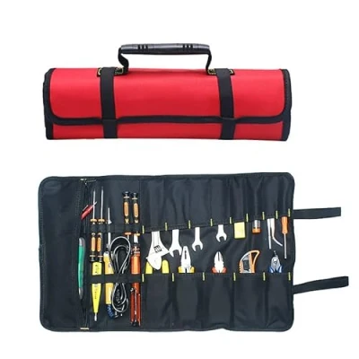 Afbeelding van Maso draagbare gereedschapstas met 22 zakken van 600D Oxford canvas, grote draagtas, eenvoudige en opslag, ideaal voor knutselen, reparaties, rood