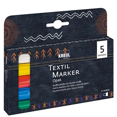 Afbeelding van Javana Textielstiften set Texi Max 5 kleuren markers Textiel stiften met 2 tot 4 mm brede lijnen