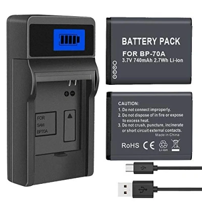Afbeelding van CITYORK EA BP70A 2 pack batterij en oplader compatibel met Samsung BP 70A ES73 ES74 PL80 PL100 camera
