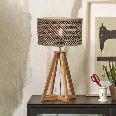 Afbeelding van Good&amp;Mojo Tafellamp Java Bamboe 4 Poot Naturel Zwart 32x32x53cm