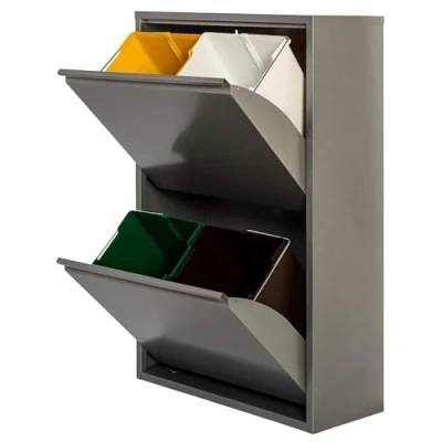 Afbeelding van WELL HOME MOBILIARIO &amp; DECORACIÓN Vuilnisbak en recycling, metaal, 4 x 17 l, 68 grijs glanzend