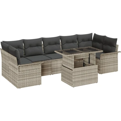 Afbeelding van vidaXL 8 Stuk Tuin Sofa Set met Kussens Lichtgrijze Poly Rattan