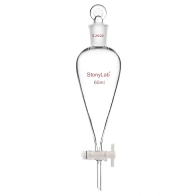 Afbeelding van stonylab PTFE Stopcock Scheidingstrechter 60 ml, Borosilicaatglas Zware Wand Conische Peer Vormige met 19/26 Gewricht