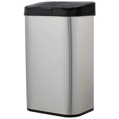 Afbeelding van Amazon Basics Afvalbak, 60 liter, rechthoekig, roestvrij staal, met handsfree bewegingssensor, zwart, zilver