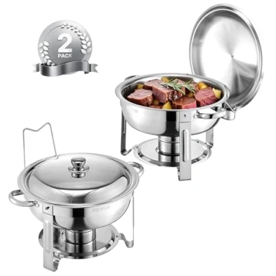 Afbeelding van VEVOR Chafing Dish Set Voedselwarmer Roestvrij Staal 4.7L 2 Stuks Rond Zilver