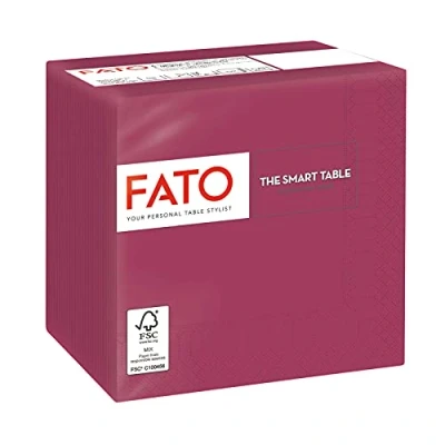 Afbeelding van Fato Wegwerp papieren servetten, ideaal voor aperitief en cocktails, verpakking met 100 formaat 24 x cm, 4 voudig gevouwen, 2 laags, kleur bordeaux, papier 100% pure cellulose,