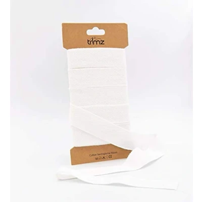 Afbeelding van Trimz Enkele visgraat katoenen lint, wit, 25mm x 5m