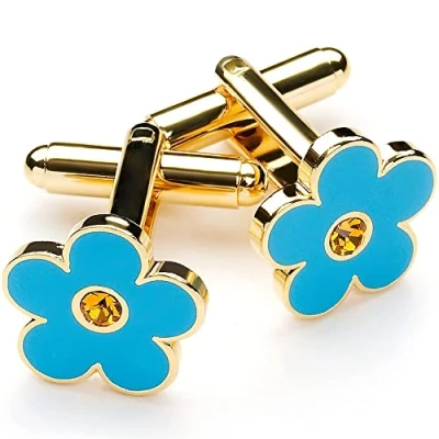 Afbeelding van The Masonic Collection Forget Me Not Manchetknopen voor mannen met oranje Swarovski steen blauw en verguld Wordt geleverd in fluwelen zakje/geschenkdoos Kwaliteit vrijmetselaar geschenken