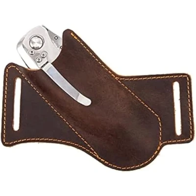 Afbeelding van Messenschede, riemgesp, messchede, lederen messenschede voor riem, zakmes, vouwmes, EDC, mes, holster, leren schede 5 inch klapmes. Cadeau mannen.