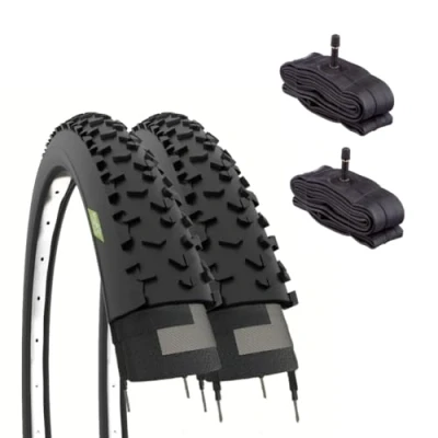 Afbeelding van Ecovelò 2 banden 29 x 2,25 (57 622) + binnenband Schrader America MTB banden, uniseks, volwassenen, zwart, eenheidsmaat