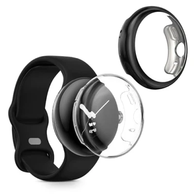 Afbeelding van kwmobile 2x hoes geschikt voor Google Pixel Watch 2 / 1 Hoesje Cover van silicone activity tracker In transparant zwart