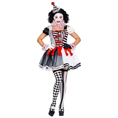 Afbeelding van Widmann Harlequin Kostuum Haha Harlekijn Hofnar Vrouw Zwart / Wit XS Carnavalskleding Verkleedkleding