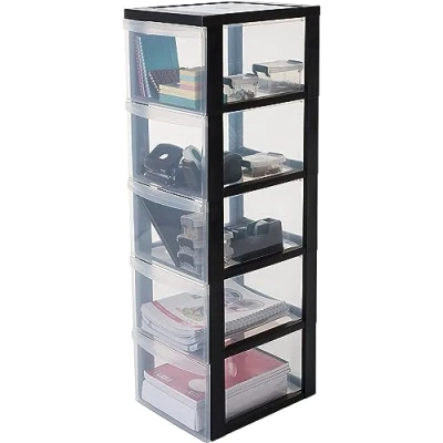 Afbeelding van IRIS Design Chest ladesysteem 5 diepe lades Kunststof Zwart/Transparant Met wieltjes