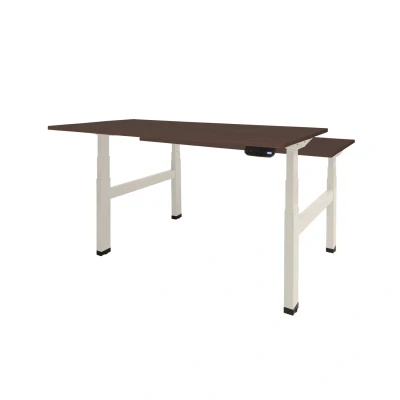 Afbeelding van Dextro plus duo zit/sta 120x80cm, electrisch hoogte verstelbare werkplek, H poot frame. Frame kleur wit (RAL9010) en blad Logan eiken.