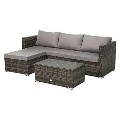 Afbeelding van SVITA Queens Polyrotan zitgroep, bankset, hoekbank, sofa set, tuinmeubelen, lounge, zwart, grijs of bruin (bruin)