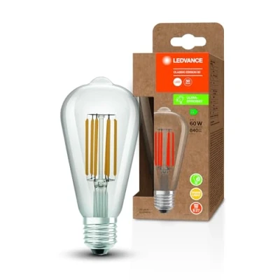 Afbeelding van LEDVANCE LED spaarlamp, Edison gloeidraad, E27, warm wit (3000K), 4 watt, vervangt 60W gloeilamp, zeer efficiënt en energiebesparend, pak van 1