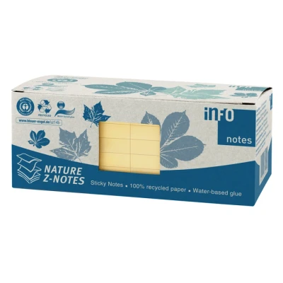 Afbeelding van Info Notes 75x75mm Z geel recycled doos met 12 bloks a 100 vel