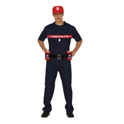 Afbeelding van Guirca Brandweer Kostuum Brand Met Drank Blusser Man Blauw Maat 52 54 Carnavalskleding Verkleedkleding